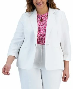 Kasper Plus Size One-Button Ruched-Sleeve Blazer