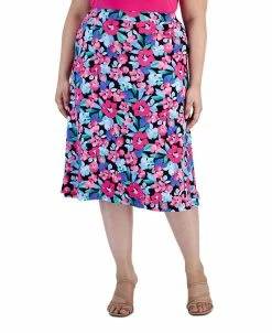 Kasper Plus Size Floral-Print Pull-On Flared Midi Skirt