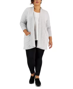 ID Ideology Plus Size Open-Front Shawl-Lapel Cardigan, Created For Macy's -Sam Edelman Shop 23577163 fpx