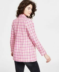 Bar III Women's Plaid Tweed Double-Breasted Blazer, Created For Macy's -Sam Edelman Shop 23622238 fpx