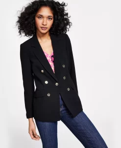 Bar III Women's Textured-Crepe Button-Front Blazer, Created For Macy's -Sam Edelman Shop 23622276 fpx