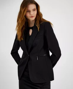 Bar III Women's Snap-Button Zip-Pocket Blazer, Created For Macy's -Sam Edelman Shop 23628648 fpx