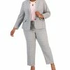 Kasper Plus Size Plaid Blazer, Twist-Neck Top & Straight-Leg Ankle Pants