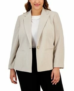 Kasper Plus Size Notch-Lapel Button-Front Long-Sleeve Blazer
