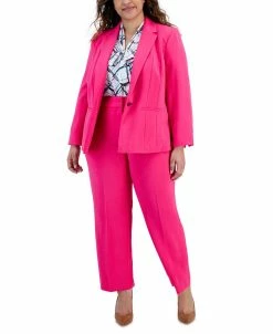 Kasper Plus Size One-Button Blazer, Printed Tie-Front Blouse, & Mid-Rise Ankle Pant