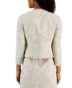 Anne Klein Women's Fringed Open-Front Tweed Tulip Jacket -Sam Edelman Shop 23676851 fpx