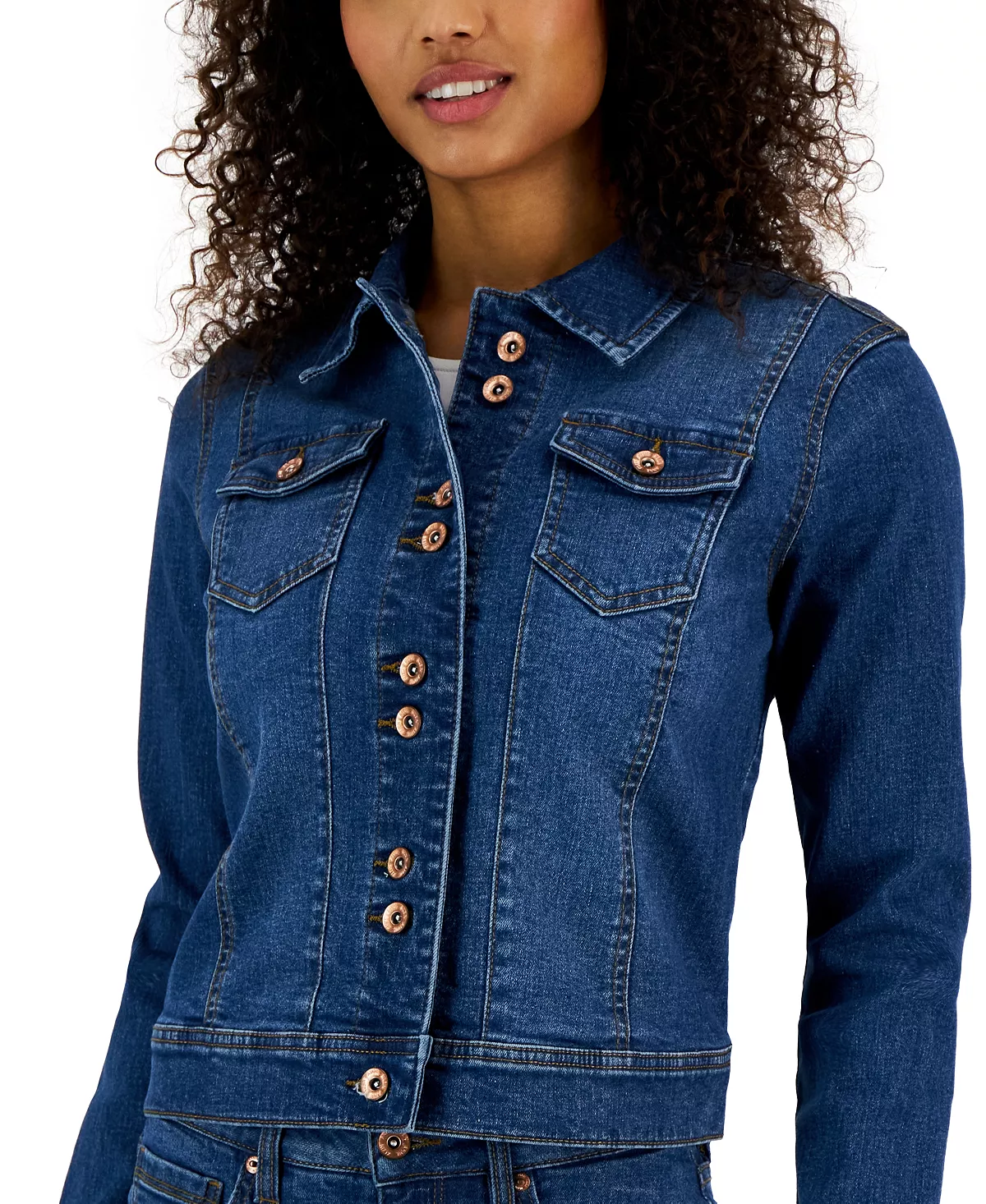 Anne Klein Women's Denim Double-Button Trucker Jacket 5 Anne Klein Women's Denim Double-Button Trucker Jacket - Image 3