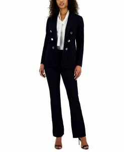 Anne Klein Faux Double Breasted Blazer, Puff Sleeve Blouse, And High Rise Flare Pant