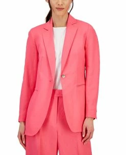Anne Klein Women's Linen-Blend One-Button Blazer