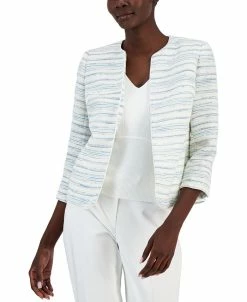 Anne Klein Women's Striped Tweed Open-Front Cardigan Jacket