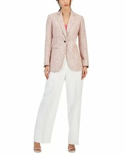 Anne Klein Women's Tweed One-Button Notched-Collar Jacket, V-Neck Camisole & Asymmetrical-Fly Wide-Leg High Rise Pants