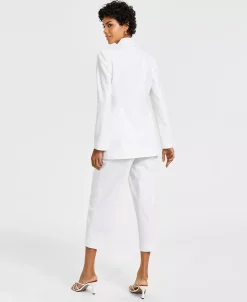 Bar III Women's Faux-Double-Breasted Long-Sleeve Blazer, Ribbed Sweater Camisole & High-Rise Wide-Leg Tie-Waist Crop Pants, Created For Macy's -Sam Edelman Shop 23812692 fpx